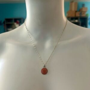 Coach Orange Enamel Disc Pendant .924 Sterling Silver Necklace